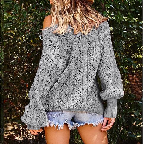 KOJOOIN Womens 's Off Shoulder Sweater Long Sleeve Crewneck Sweaters Loose Pullover Knit Jumper Tops in Saudi Arabia