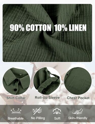 بيهايم طقم ملابس استرخاء للنساء من القطن والكتان مكون من قطعتين قميص بأزرار سفلية وشورت كاجوال فضفاض in Kuwait