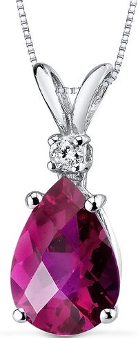 PEORA 14K White Gold 2.50 Carats Created Ruby with Genuine Diamond Pendant, Elegant Teardrop Solitaire, AAA Grade Pear Shape 10x7mm in Saudi Arabia