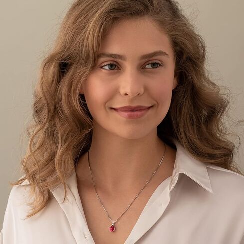PEORA 14K White Gold 2.50 Carats Created Ruby with Genuine Diamond Pendant, Elegant Teardrop Solitaire, AAA Grade Pear Shape 10x7mm in Saudi Arabia