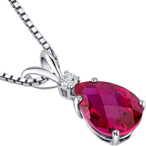 PEORA 14K White Gold 2.50 Carats Created Ruby with Genuine Diamond Pendant, Elegant Teardrop Solitaire, AAA Grade Pear Shape 10x7mm in Saudi Arabia