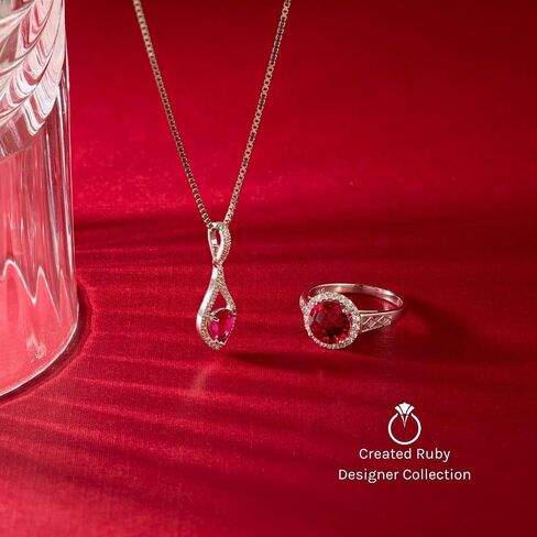 PEORA 14K White Gold 2.50 Carats Created Ruby with Genuine Diamond Pendant, Elegant Teardrop Solitaire, AAA Grade Pear Shape 10x7mm in Saudi Arabia