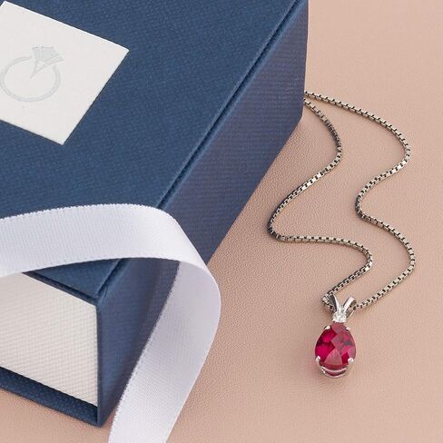 PEORA 14K White Gold 2.50 Carats Created Ruby with Genuine Diamond Pendant, Elegant Teardrop Solitaire, AAA Grade Pear Shape 10x7mm in Saudi Arabia