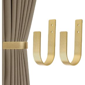 2 Pack Modern Curtain Holdbacks Curtain Tiebacks Wall Mount Solid Aluminum U Shaped Curtain Wall Hooks Curtain Pull Backs Curtain Holders Curtain Tie Backs for Curtain (2, Black)