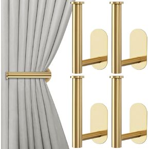 4 Pack Curtain Holdbacks, Metal Curtain Tiebacks, Self Adhesive No Drill Curtain Holders, L Shaped Curtain Hooks, No Drill Curtain Tie Backs for Home Office Decorative Curtain Decor (Gold)