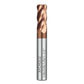 Carbide Corner Radius End Mill 4Flute Mill Bits Sets with AlTiN Coated, 0.03" Corner Radius, 3/8" Cutting Diameter, 1" Length of Cut, 2-1/2" Overall Length