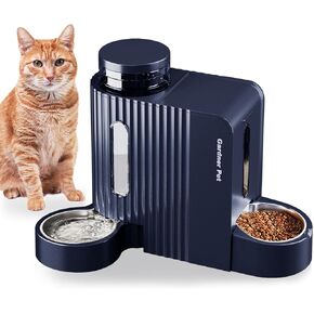 Automatic Gravity Pet Feeder, 6L Capacity Dog Feeder and Water Dispenser Set, 1.8 Gallons*2 Automatic Feeder and Stainless Steel Water Dispenser for Dogs, Cats, Rabbits, Puppies (Dark Blue)