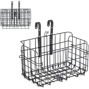 Bike Folding Basket Bicycle Front Basket Bicycle Rear Basket Foldable steel Wire Baskets for Bike Handlebar/Rear Cargo Rack, Black/Silvery