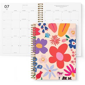 2024-2025 Smiley Face Small Academic Planner by Bright Day, 8.25" x 6" Daily Planner, July 2024 - June 2025, Weekly Agenda Academic Planner 2024-2025, Monthly Tabs, Vertical View, Twin Wire Binding, Pocket Folder