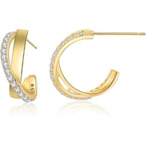 14K Gold Plated Hoop Earrings for Women, Dainty Lightweight Zirconia CZ Pearl Hoop Earrings Huggies Chunky Statement Jewelry Gifts for Women