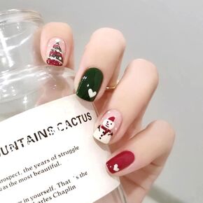 Ranrose Christmas Long Nail Tips - 24PCS Ballerina Press on Nails - 10 Size Full Cover False Nail Acrylic Coffin Nails with Box for Women Christmas Decoration