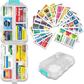 Large Pill Organizer with 161 Medicine Labels - Mini Daily Medication Storage Case Durable and Compact Pill Holder 7-Day Pill Organizer - Pink