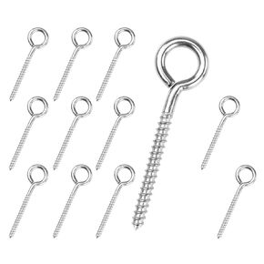 12Pcs 3.5Inch M6 Heavy Duty 304 Stainless Steel Eye Screws, Rust-Resistant Self Tapping Eyelet Screw in Eye Bolt for Wood, Securing Cables Wires, Indoor & Outdoor