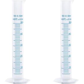 2 Pcs Plastic Measuring Graduated Cylinders Transparent Graduated Cylinder Beaker Lab Test Tube Liquid Measuring Tool with 2 Sided Marking 50 ml
