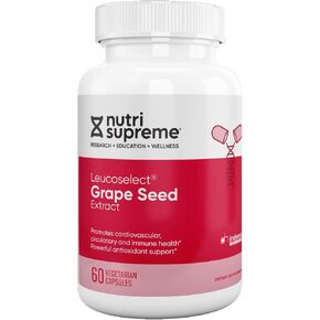 Nutri Supreme Grapeseed Extract Leucoselect, Polyphenols for Super Antioxidant Support, Cardiovascular Health, Kosher Certified 60 Capsules