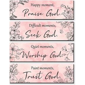 ZINYAZHE 4 Pieces Pink Wall Decor for Girls Floral Wooden Wall Hanging Wall Art Teen Women Bedroom Decor with Inspirational Quote Inspirational Wall Decors Teacher Assistant Secretaries(Pink)
