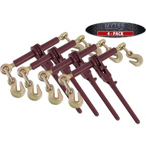 Mytee Products 4 Pack 5/16" - 3/8" Extreme Heavy Duty Ratchet Load Chain Binder with Grab Hooks - 7,100 Lbs Working Load Limit - Flatbed Transport Truck Trailer Tie Down Hauling