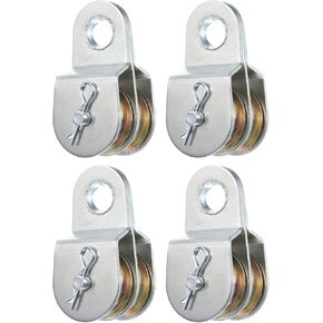 uxcell 4Pcs Fixed Eye Steel Pulley 86mm Single Pulley Block, Iron Hanging Wire Towing Wheel, Cable Rope Runner Pulley Roller in Zinc Plated