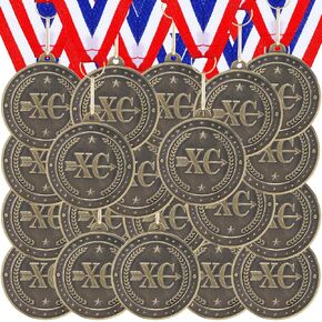 24 Pcs Cross Country Running Medals 2 inch Cross Country Awards Bronze Medals with Neck Ribbons Trophy Prize Gift for Sports Party Participation Winner