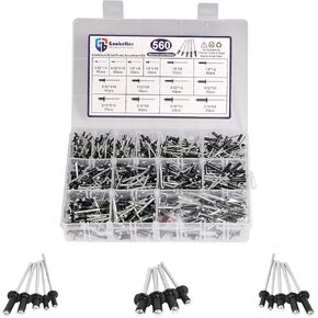 560 PCS Pop Rivets Aluminum Blind Rivets, 14 Sizes Rivet Assortment(3/32" 3/16" 1/8" 5/32") Rivets for Metal Instruments, Silver