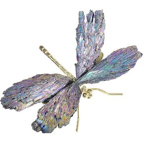 AMOYSTONE Decoration Stone Dragonfly Black Kyanite Electroplated Colorful Dragonfly Alloy Ornament Statue Home Decor Wome Gift