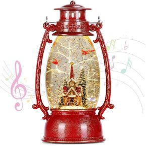 Snow Globe, Christmas Snow Globe Lantern, Musical Singing USB Powered Battery Operated Lighted Glittering Snowing Globe Decor,Snow Globe Christmas for Christmas Festival Decorations(Cardinal Church)