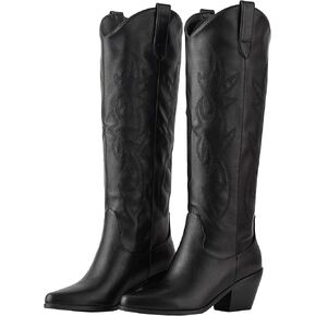 Women’s Nude Rhinestone Cowboy Boots Knee High Almond Toe Chunky Heel Sparkling Cowgirl Boots（Size 8 Nude）