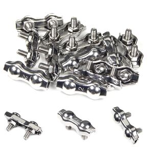 Yinpecly 12 Pcs M2 Duplex 2-Post Cable Clamp, M2 Stainless Steel Wire Rope Grips Clips for 1/16 Inch Diameter Wire Rope, M2 Wire Rope Fasteners Clamps for Hanging Wire,Garden Wire,Fence Wire