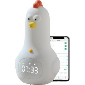 Kids Alarm Clock with Night Light, Bluetooth APP Control, Toddler Sleep Trainer, OK to Wake Up Light Silicone Touch Multi-Color Lights for Bedroom Decor, Cute Cock