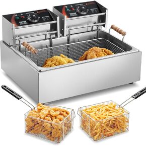 VEVOR Commercial Deep Fryer, 3000W Electric Turkey Fryer with 3 Removable Baskets, Large Capacity 18Qt / 17L Stainless Steel Countertop Single Oil Fryer, for Kitchen Restaurant Use, Silver