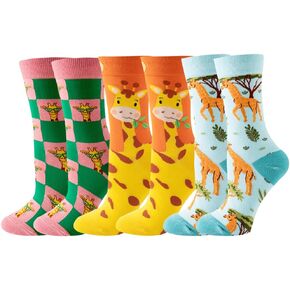 3 Pairs Funny Cartoon Farm Animal Pattern Cotton Crew Socks for Women