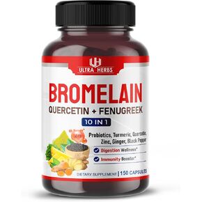 Bromelain Supplement 19,550mg with Quercetin, Zinc, Fenugreek, Turmeric, Ginger, Black Pepper & Probiotics - Supports Digestion, Joint Health & Nutrient Absorption | 150 Capsules