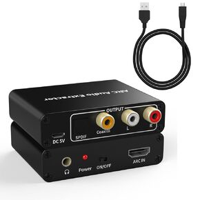 HDMI ARC Audio Converter, 192KHz ARC Audio Extractor for HDMI ARC to Optical Coaxial RCA 3.5mm Jack, Compatible with TV Projector Speaker Soundbar Ampifier Headset Earphone(Black)