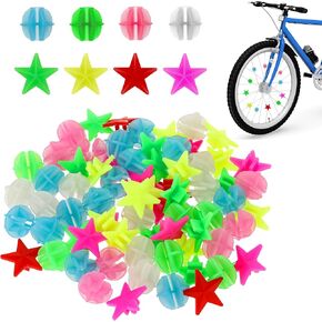 KALIONE 72 Pcs Bike Wheel Spokes Bead Colorful Bicycle Decoration Star Round Bike Spokes Plastic Clip Bead, Bike Spoke Covers Wheel Decorations Bicycle Spokes Accessories