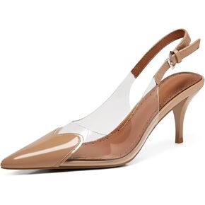 Coutgo Womens Slingback Kitten Heels Clear Pumps Cute Heart Pointed Toe Slip On Party Prom Dress Shoes