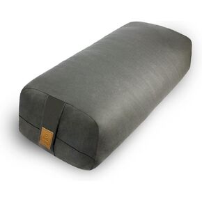Yoga Bolster (26x10.5x5.5 in) Supportive Yoga Cushion for Restorative Yin Yoga Accessories Rectangular Bolster for Stretching Meditation Pillow 100% Organic Cotton Removable Washable Cover-Dark Grey