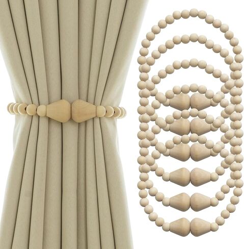 ستائر مغناطيسية، قطعتان من حوامل ستائر بوهو للستائر، ستائر خشبية من الخرز، ستائر ستائر أنيقة لغرفة النوم، ديكور بوهو، خشب طبيعي in Kuwait