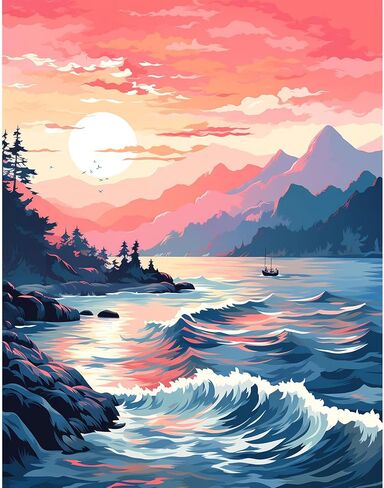 Didfig Easy Paint by Numbers Kit for Adults Beginner Simple DIY Color Paint by Numbers Kit for Adults Kids Lakeside Pink Tree Crafts Art Suitable for Gift for Home Wall Decor 16x20 Inch in Saudi Arabia