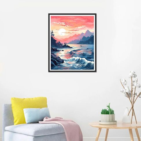 Didfig Easy Paint by Numbers Kit for Adults Beginner Simple DIY Color Paint by Numbers Kit for Adults Kids Lakeside Pink Tree Crafts Art Suitable for Gift for Home Wall Decor 16x20 Inch in Saudi Arabia