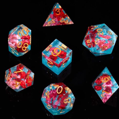 Fugacity DND Dice Set,Handmade Sharp Edge 7 Piece Resin Dice-Dungeons and Dragons Polyhedral Dice Set, D&D Dice Set with Gift Dice Case for RPG MTG Table Games (Lightning Purple) in Saudi Arabia