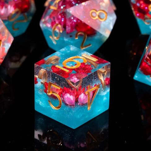 Fugacity DND Dice Set,Handmade Sharp Edge 7 Piece Resin Dice-Dungeons and Dragons Polyhedral Dice Set, D&D Dice Set with Gift Dice Case for RPG MTG Table Games (Lightning Purple) in Saudi Arabia