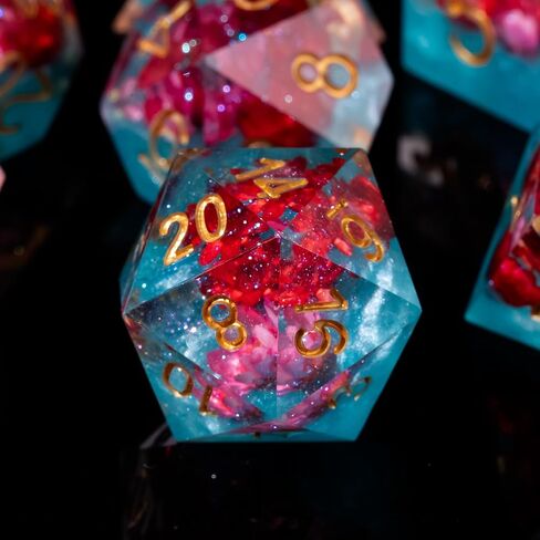 Fugacity DND Dice Set,Handmade Sharp Edge 7 Piece Resin Dice-Dungeons and Dragons Polyhedral Dice Set, D&D Dice Set with Gift Dice Case for RPG MTG Table Games (Lightning Purple) in Saudi Arabia