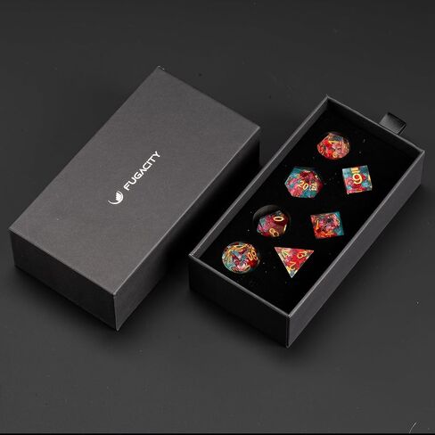 Fugacity DND Dice Set,Handmade Sharp Edge 7 Piece Resin Dice-Dungeons and Dragons Polyhedral Dice Set, D&D Dice Set with Gift Dice Case for RPG MTG Table Games (Lightning Purple) in Saudi Arabia