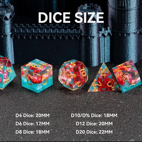 Fugacity DND Dice Set,Handmade Sharp Edge 7 Piece Resin Dice-Dungeons and Dragons Polyhedral Dice Set, D&D Dice Set with Gift Dice Case for RPG MTG Table Games (Lightning Purple) in Saudi Arabia