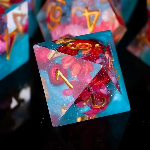 Fugacity DND Dice Set,Handmade Sharp Edge 7 Piece Resin Dice-Dungeons and Dragons Polyhedral Dice Set, D&D Dice Set with Gift Dice Case for RPG MTG Table Games (Lightning Purple) in Saudi Arabia