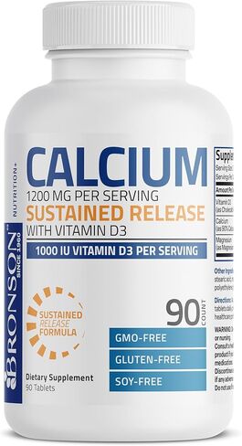 Bronson Calcium 1200 MG Per Serving Sustained Release with Vitamin D3 1000 IU Vitamin D3 Per Serving Non-GMO, 180 Tablets in Saudi Arabia