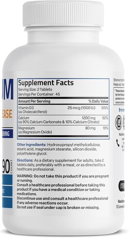 Bronson Calcium 1200 MG Per Serving Sustained Release with Vitamin D3 1000 IU Vitamin D3 Per Serving Non-GMO, 180 Tablets in Saudi Arabia