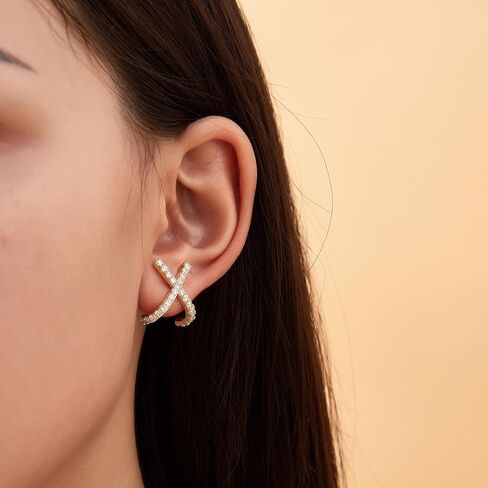 14K Gold Plated Hoop Earrings for Women, Dainty Lightweight Zirconia CZ Pearl Hoop Earrings Huggies Chunky Statement Jewelry Gifts for Women in Saudi Arabia