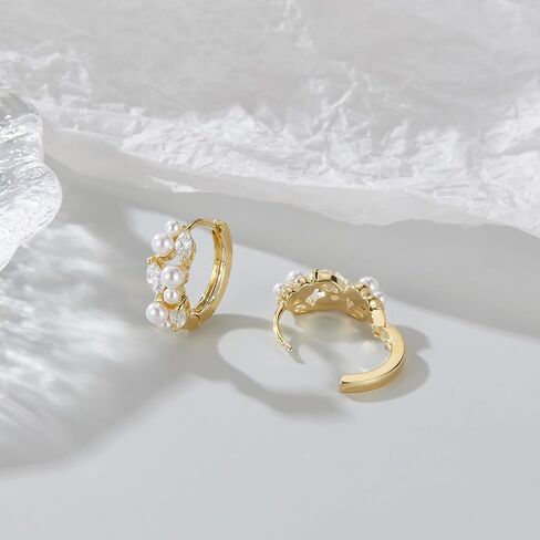 14K Gold Plated Hoop Earrings for Women, Dainty Lightweight Zirconia CZ Pearl Hoop Earrings Huggies Chunky Statement Jewelry Gifts for Women in Saudi Arabia