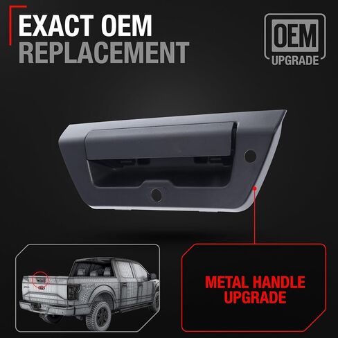 Tailgate Handle Assembly - Upgrated Metal, Compatible with 2015-2017 Ford F-150 - Exterior Lift Gate Latch Handle in Textured Black, Metal - w/ Camera Hole, LED Hole - OEM FL3Z-9943400-BA, 15709 in Saudi Arabia